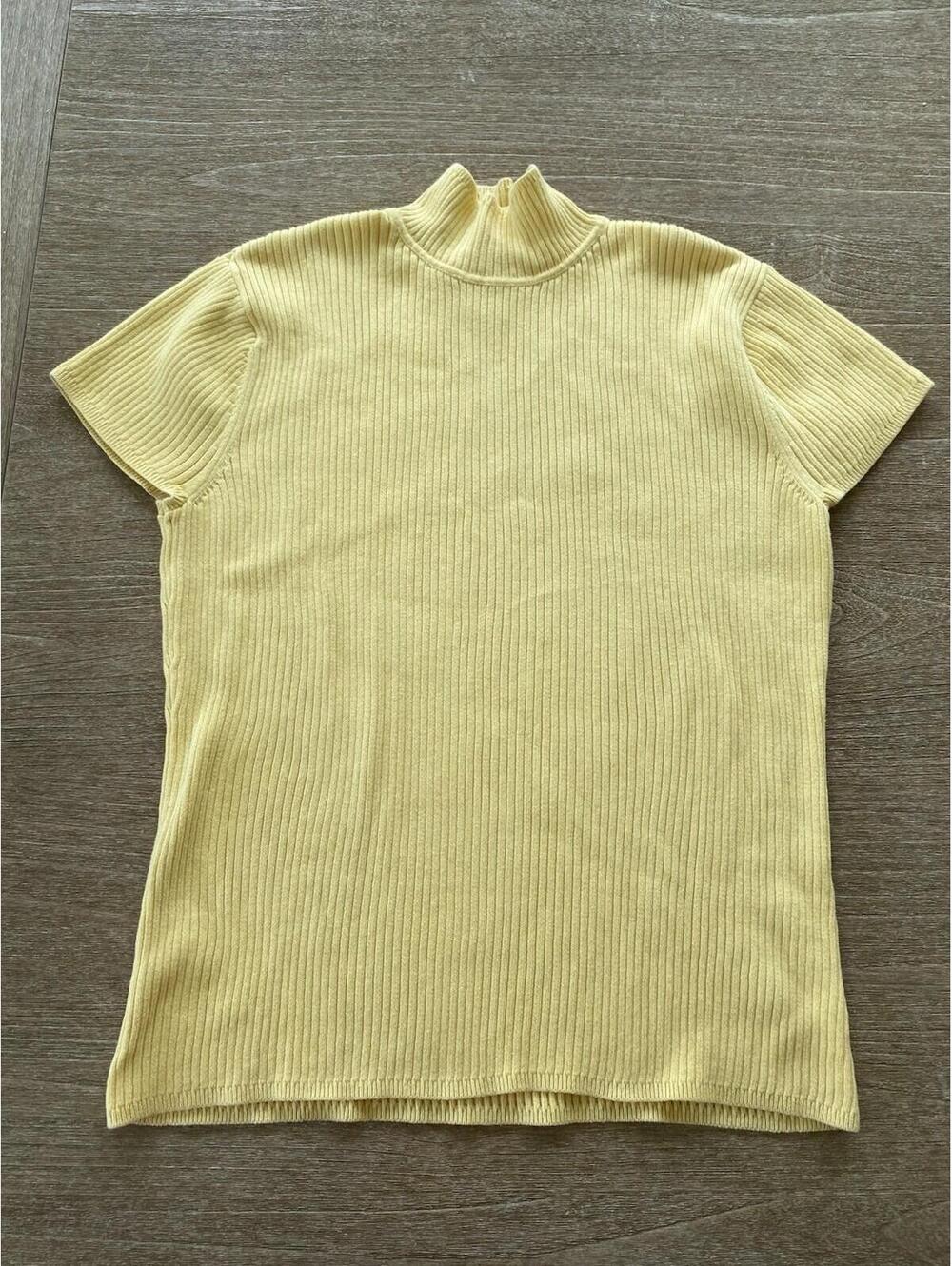 Talbots Women's Petite Size Large Yellow, Mock Neck, Short Sleeve Shirt